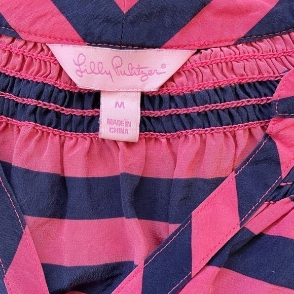 Lilly Pulitzer Pink/Navy Striped Elsa Silk Blouse, M - Picture 9 of 13